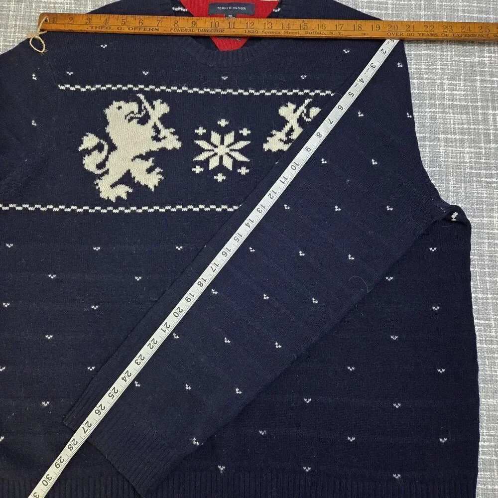 VGT Tommy Hilfiger Lambswool Crewneck Sweater Men's XXL Heraldic Lion Navy/Cream